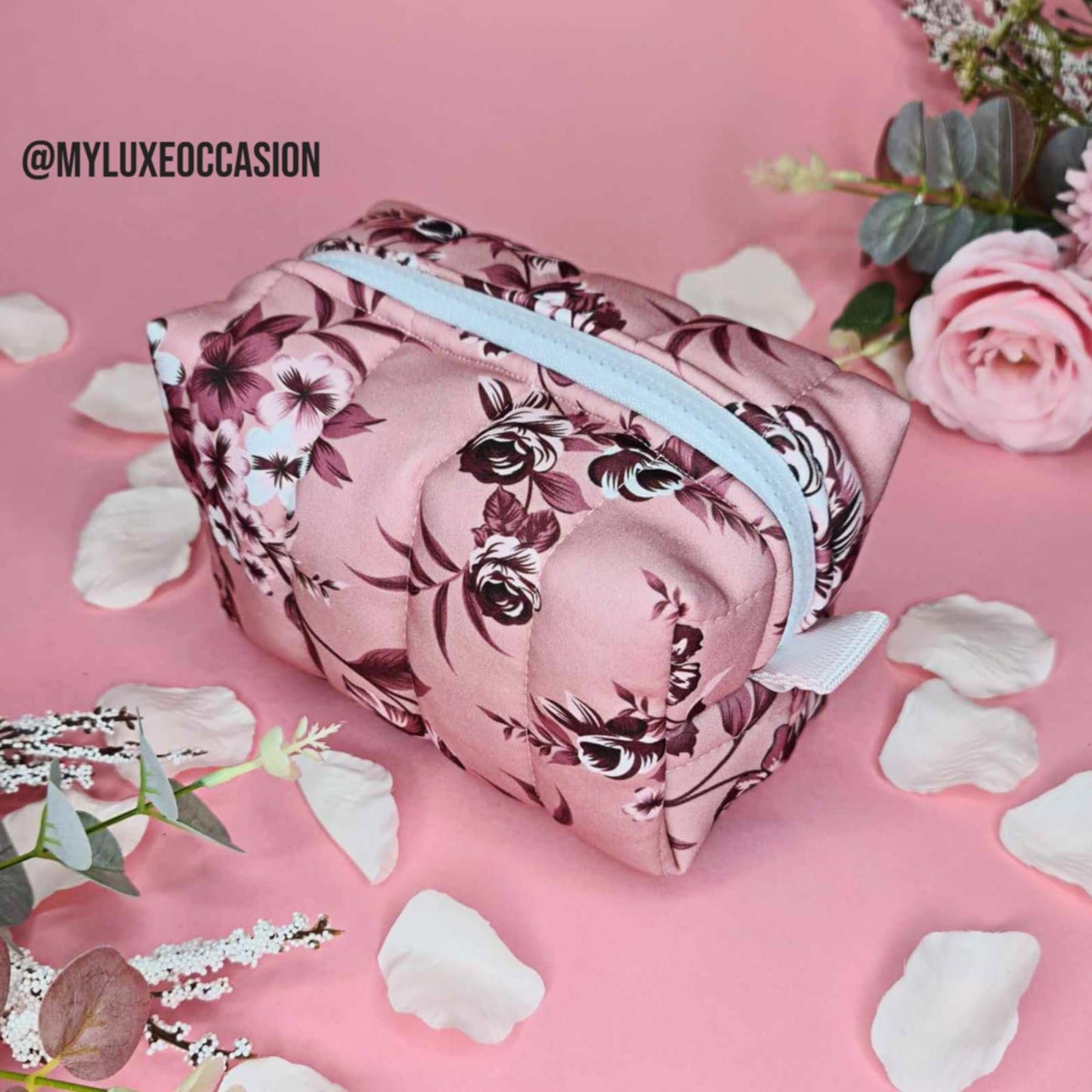 Pink Florals - Quilted Makeup/ Toiletry Bag