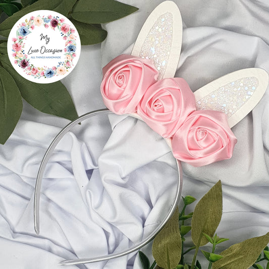 Pink Floral Easter Bunny Ears Headband