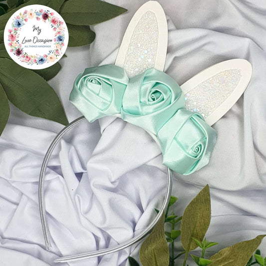 Mint Floral Easter Bunny Ears Headband