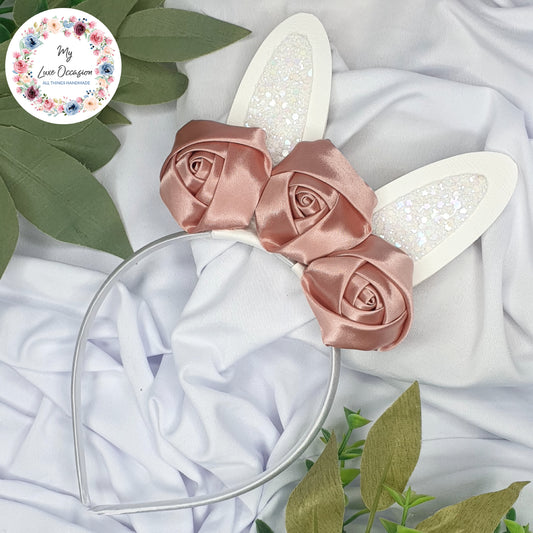 Rose Mauve Floral Easter Bunny Ears Headband