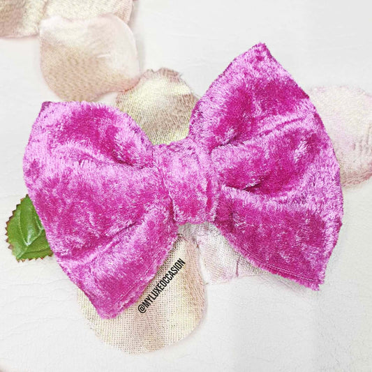 Cerise Crushed Velvet Fabric Bow- For Hair and Dog Collars