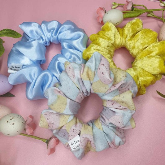 Pastel Speckled Egg Print Easter Scrunchie by My Luxe Occasion