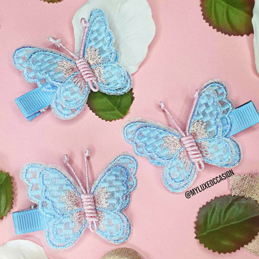 Blue Embroidered Butterfly Hair Clip