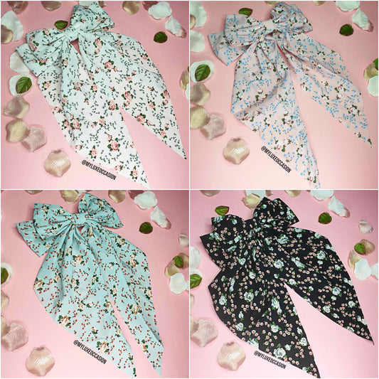Big Bows with Tails- Floral Collection - Pink, Blue, White and Black Available
