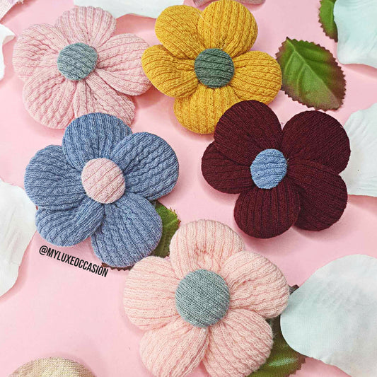 Cable Knit Flower Hair Clip