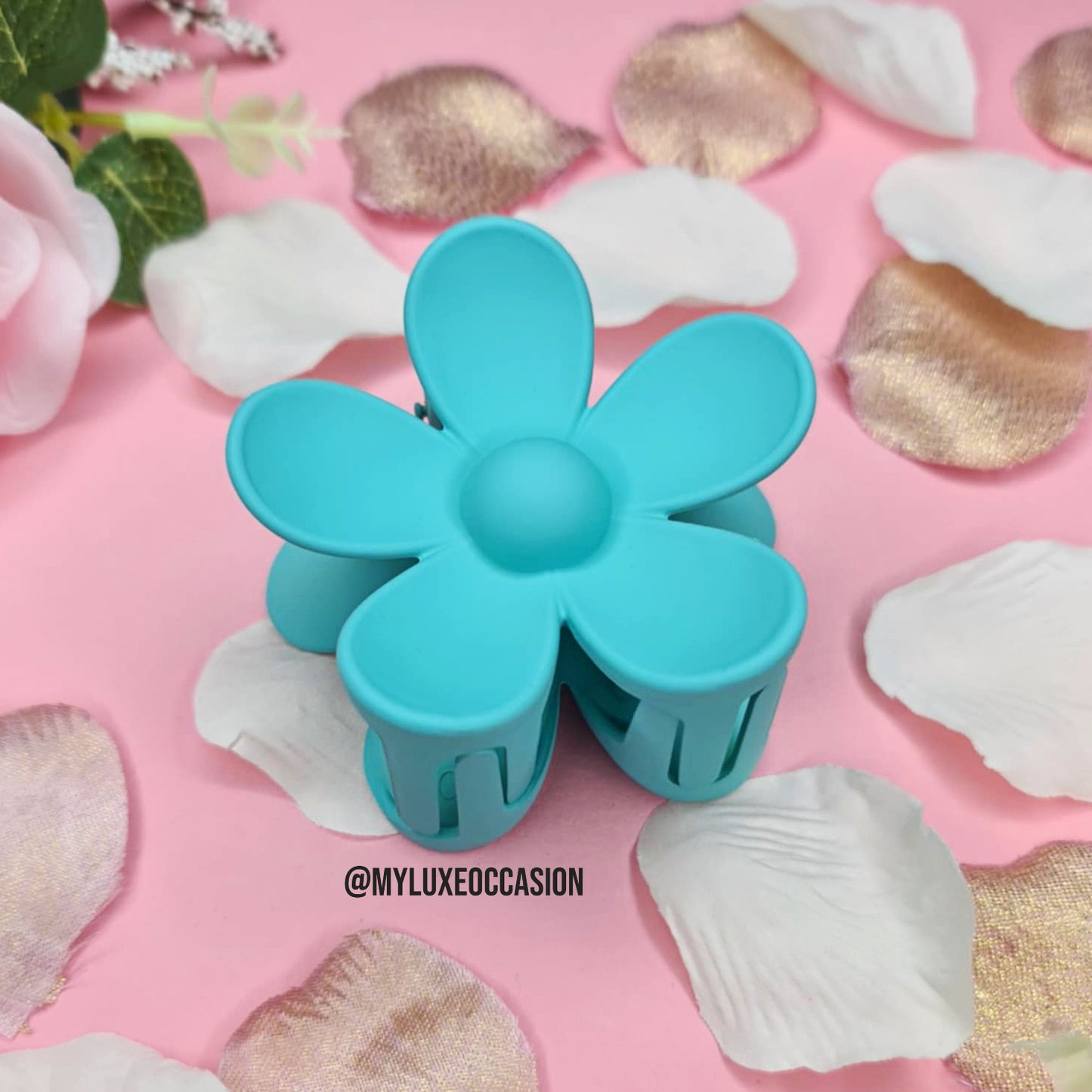 Teal Large Flower Hair Claw Clips