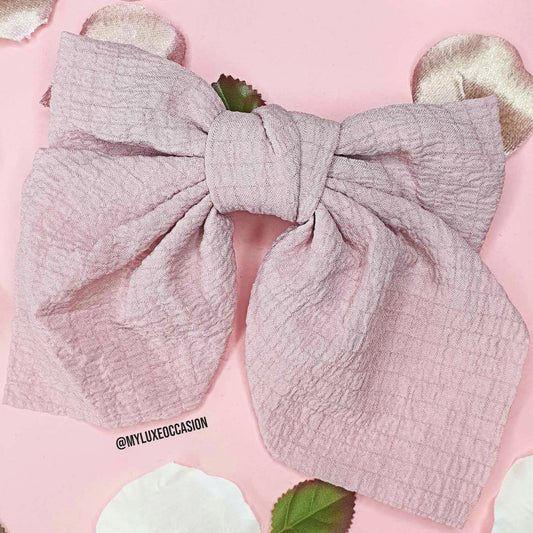 Muted Pink Bow with Barrette Clip
