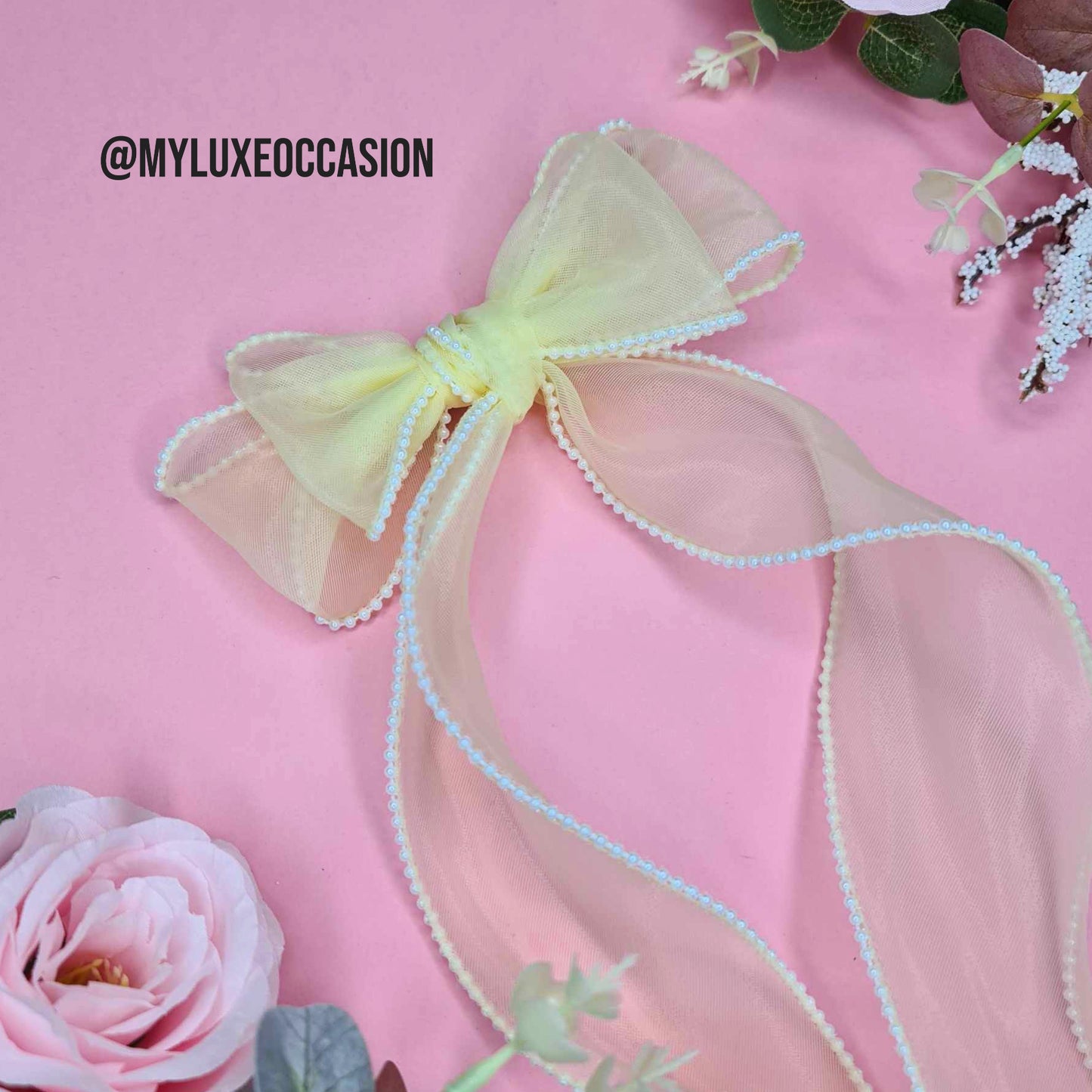 Lemon Yellow Pearl Edge Bow