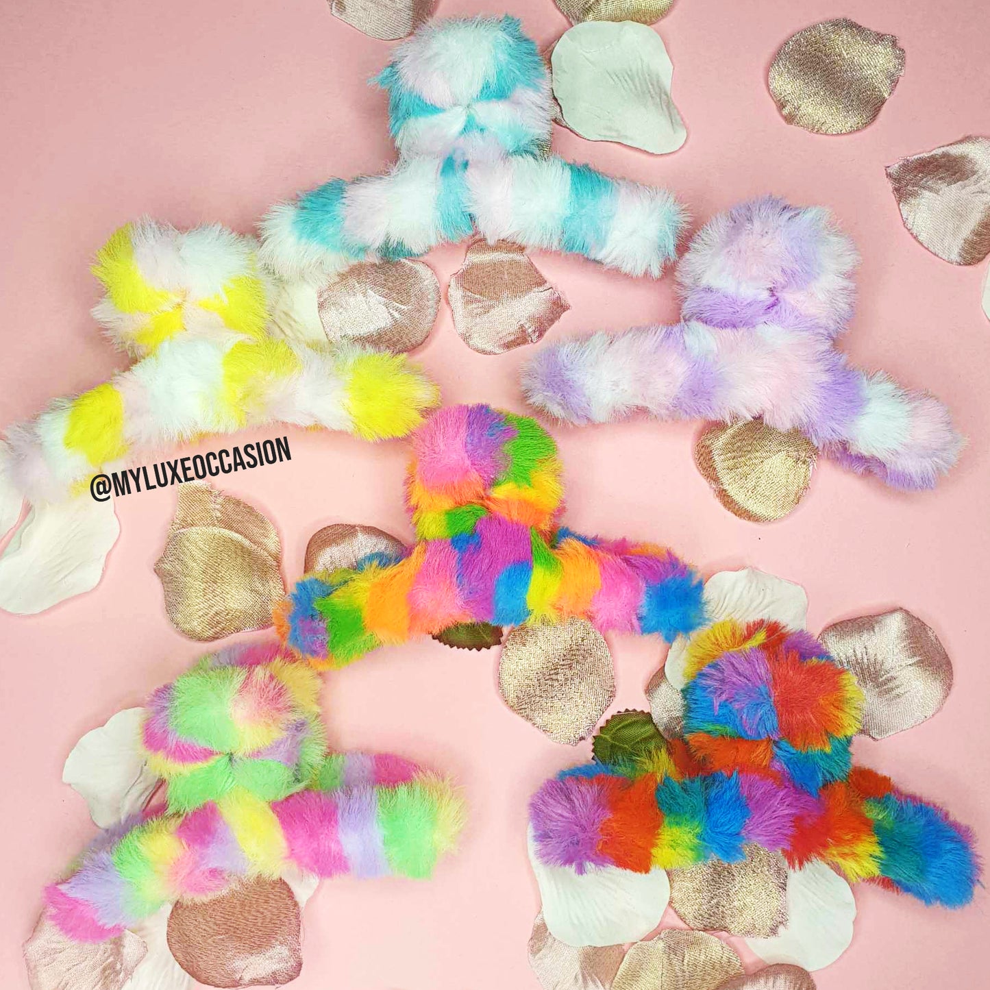 Rainbow Plush Hair Claw Clips