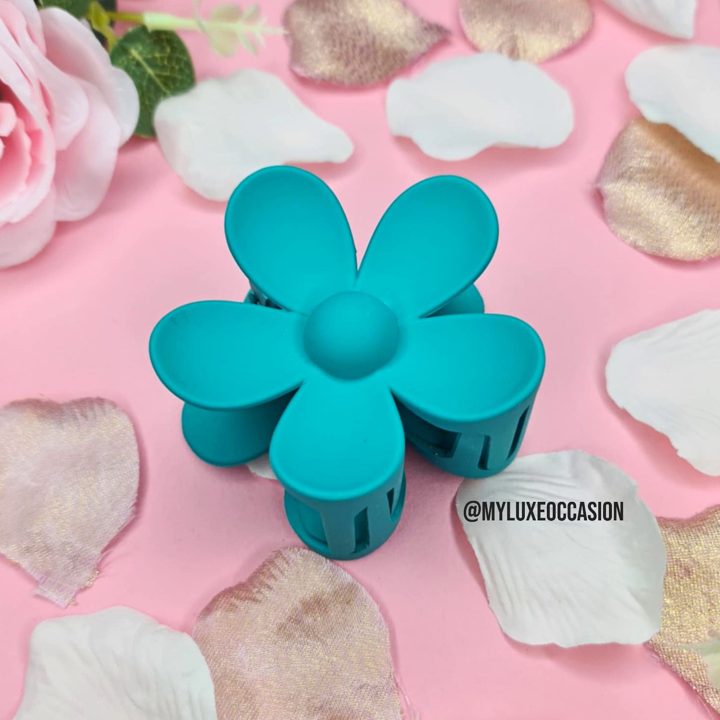 Teal Large Flower Hair Claw Clips