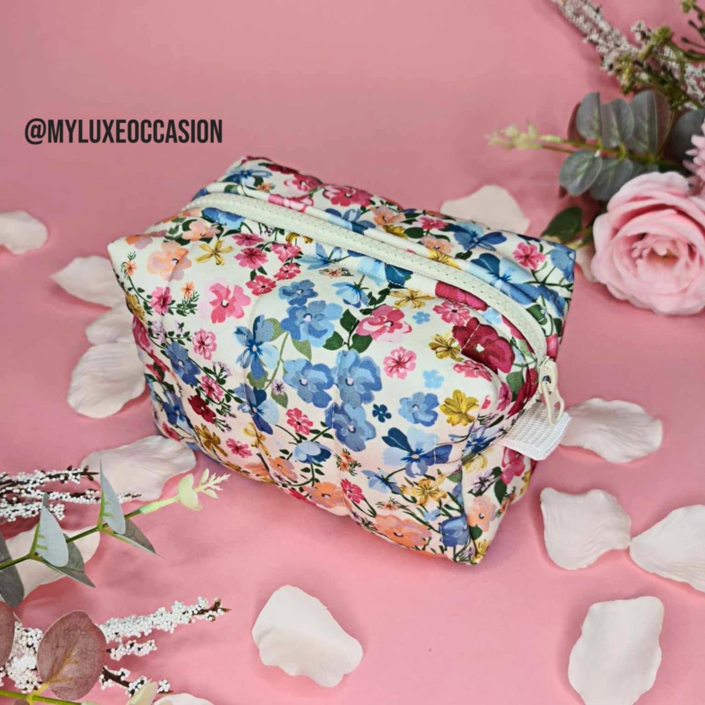 Floral Print - Quilted Makeup/ Toiletry Bag