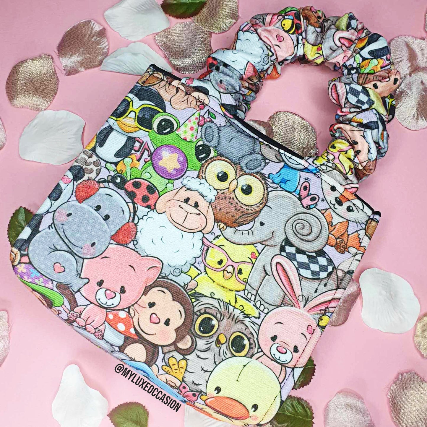 Cute Cartoon Animal Print Scrunchie Bag