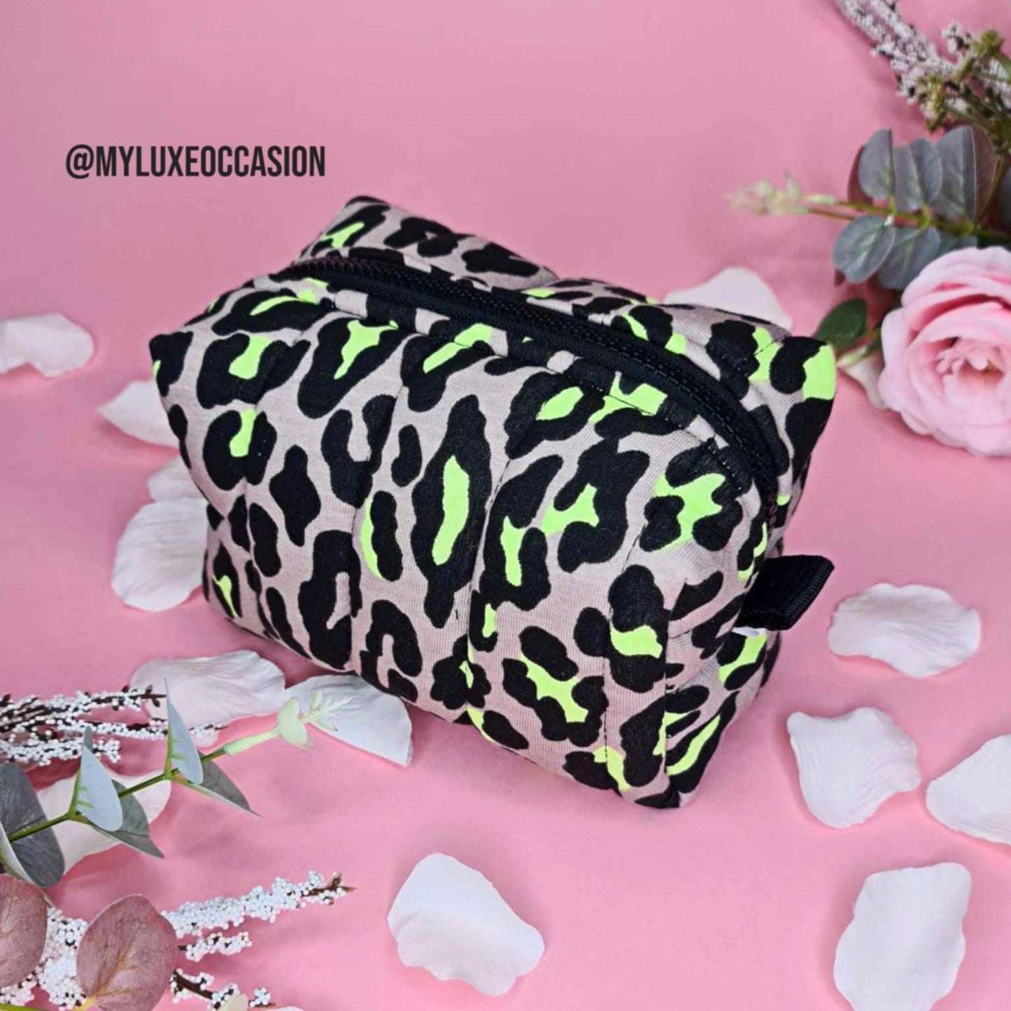 Neon Leopard Print - Quilted Makeup/ Toiletry Bag