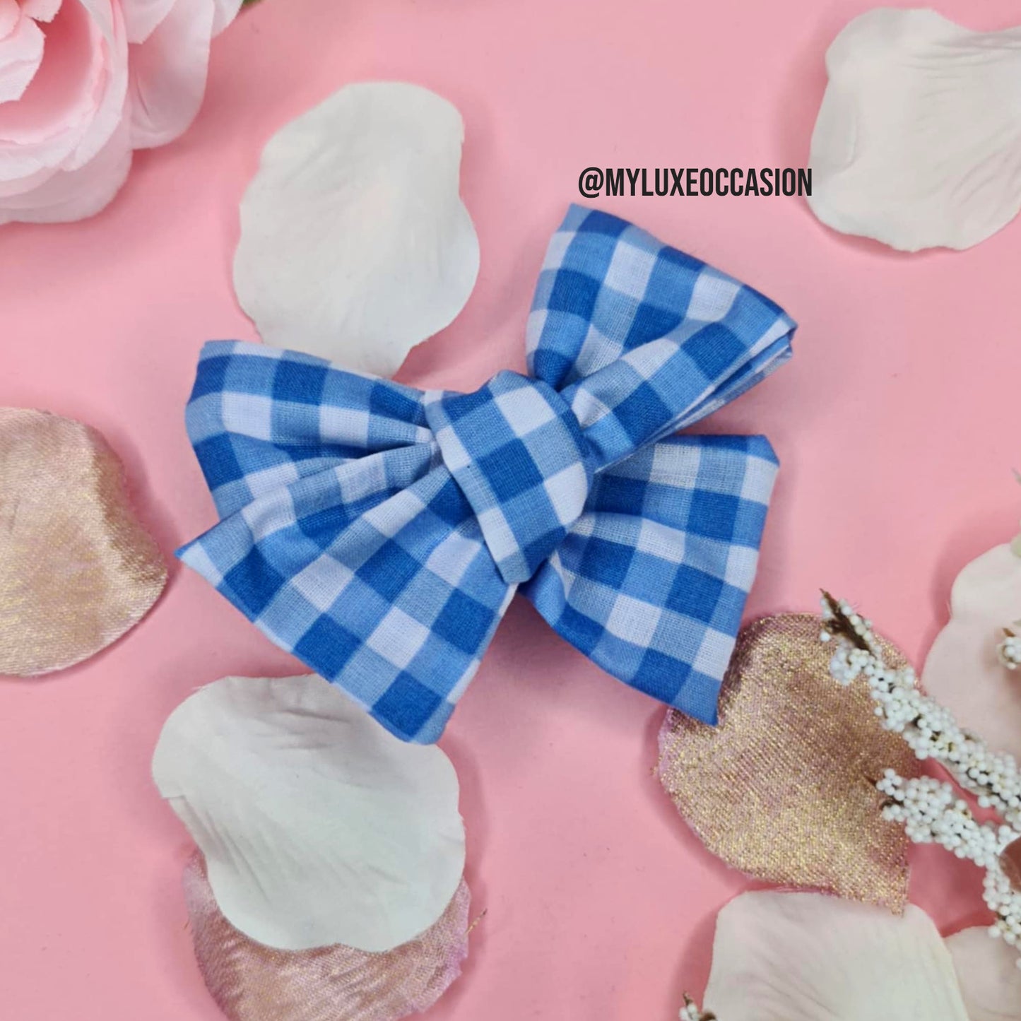 Blue School Gingham Hair Bow
