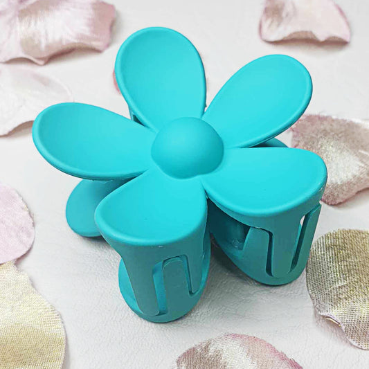 Teal Large Flower Hair Claw Clips
