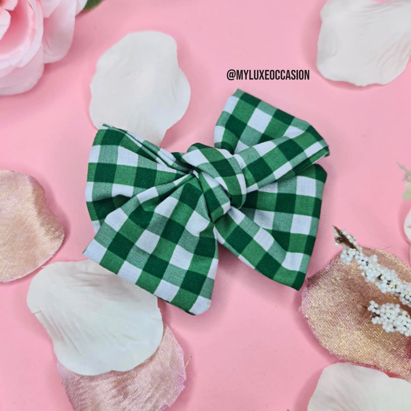 Green School Gingham Hair Bow