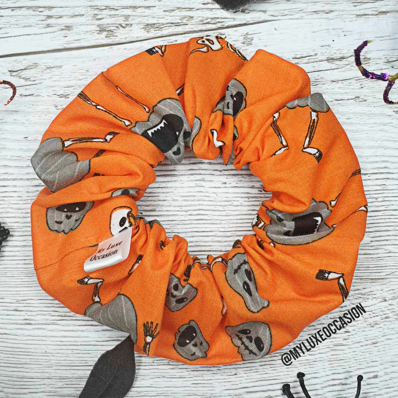 Pumpkin Skeletons - Orange - Halloween Scrunchie