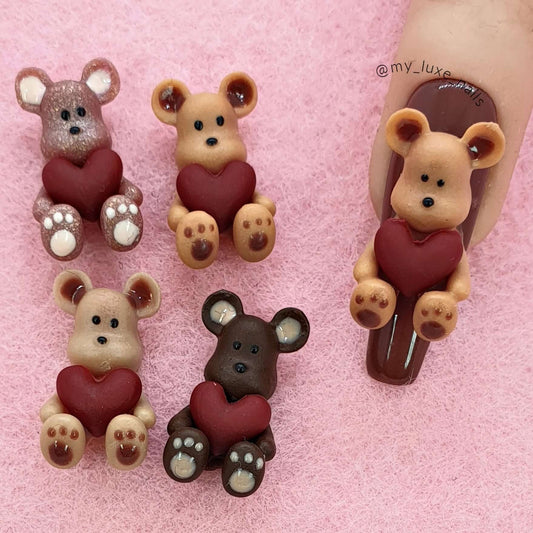 3D Teddy Bears with Heart Pillow - Nail Art