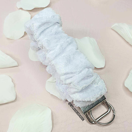 White Crushed Velvet Scrunchie Wristlet - Mothers Day