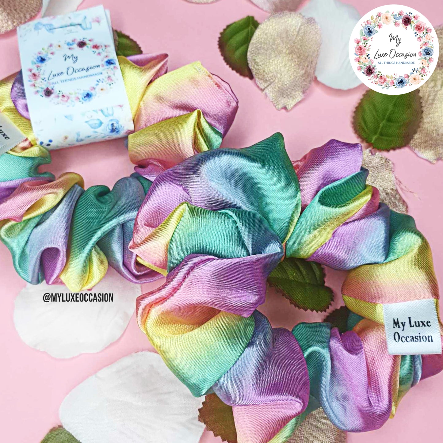 Pastel Rainbow Satin Scrunchie