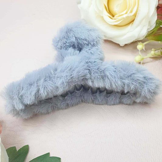 Grey Large Plush Hair Claw Clips