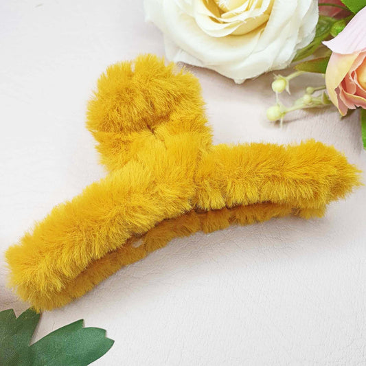 Bright Mustard Large Plush Hair Claw Clips