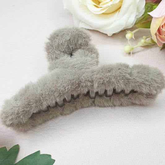 Stone Grey Large Plush Hair Claw Clips