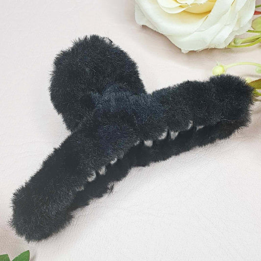Black Large Plush Hair Claw Clips