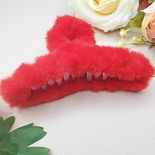 Red Large Plush Hair Claw Clips
