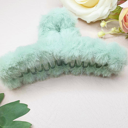 Sage Green Large Plush Hair Claw Clips