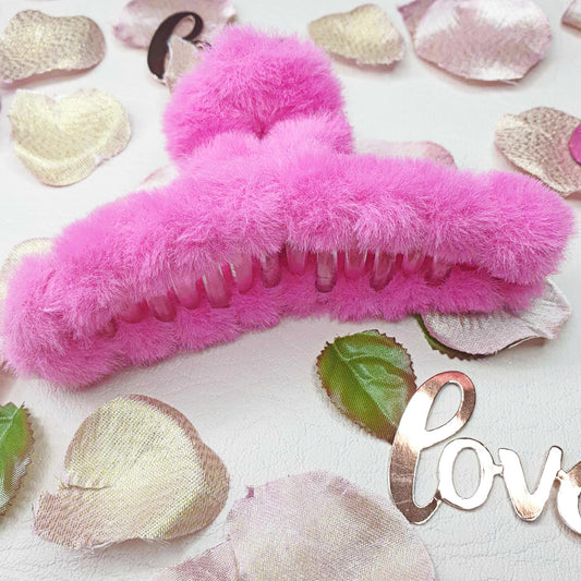 Pink Large Plush Hair Claw Clips
