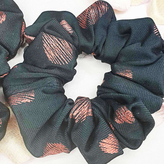 Black with Red Foil Hearts Scrunchie