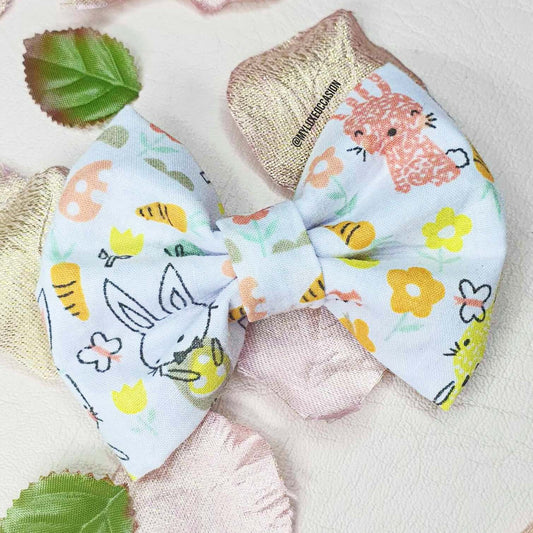 Easter Bunny and Carrot Print Fabric Bow- For Hair and Dog Collars