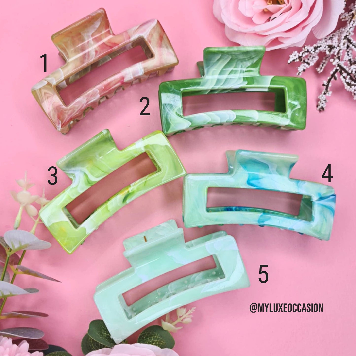 Various Green Shades Rectangle Claw Clips