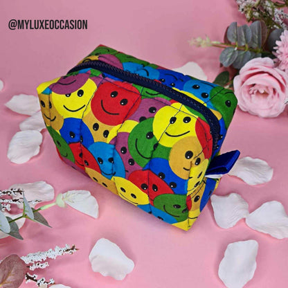 Smiley Faces - Quilted Makeup/ Toiletry Bag