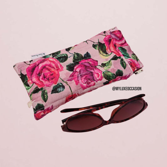 Pink Roses - Quilted Flex Frame Sunglasses Case