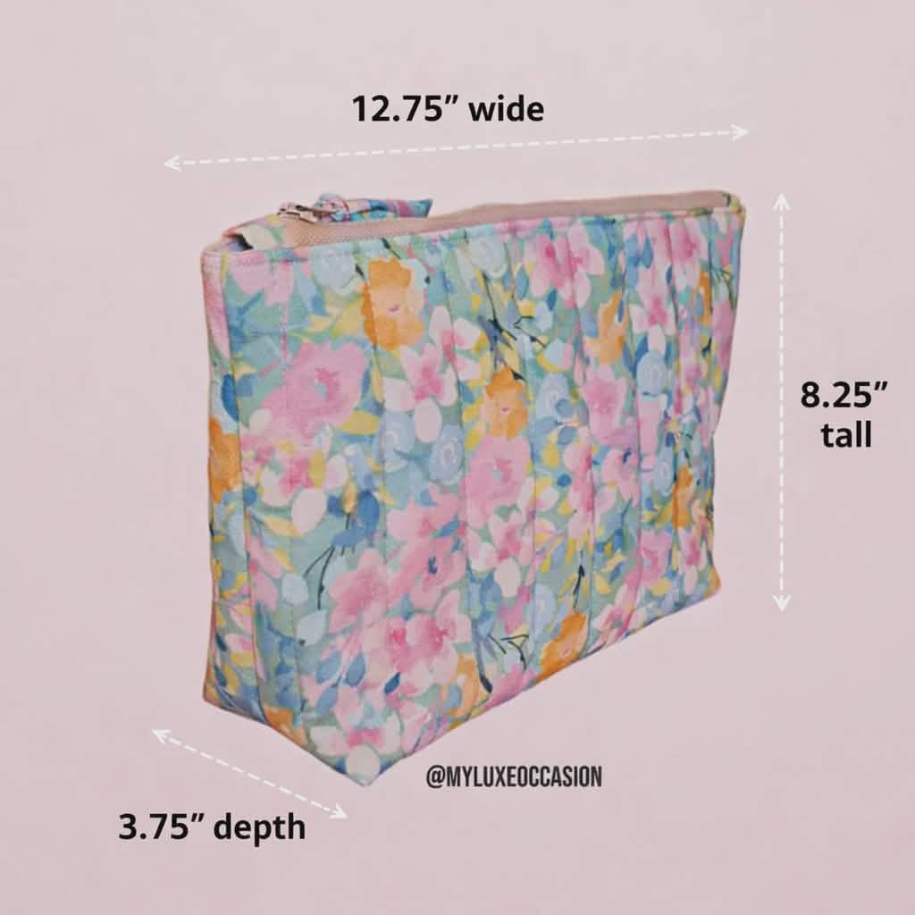Pastel Watercolour Floral Extra Large Quilted Pouch