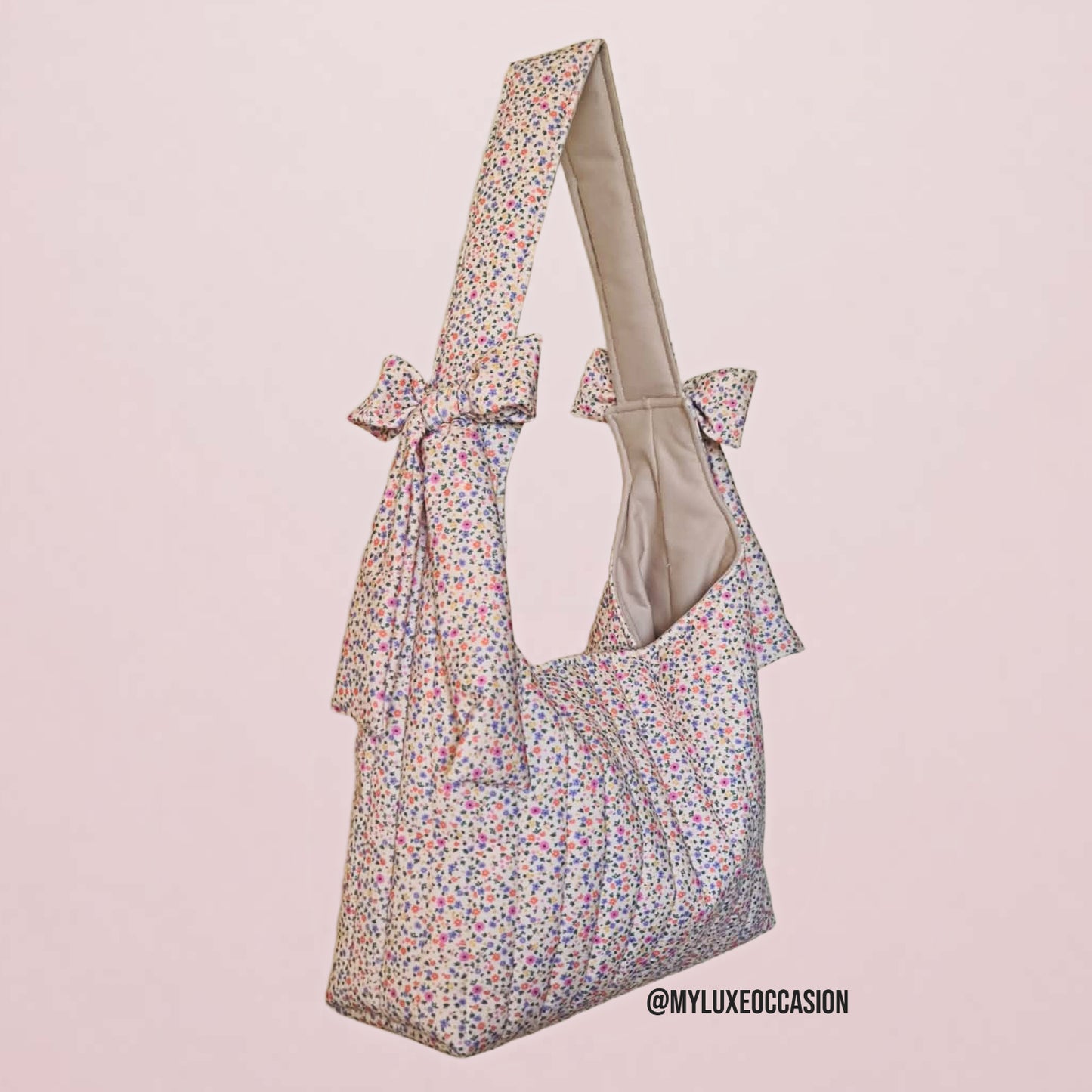 Quilted Slouchy Bow Bag - Floral Cottagecore Shoulder Bag