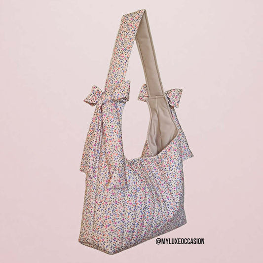 Quilted Slouchy Bow Bag - Floral Cottagecore Shoulder Bag