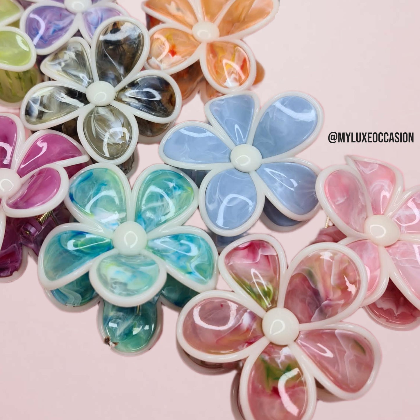 Light Pink Marble Large Flower Hair Claw Clip