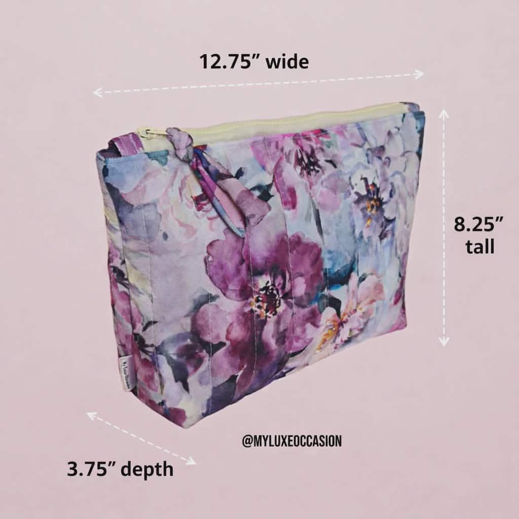 Purple Watercolour Floral Extra Large Quilted Pouch