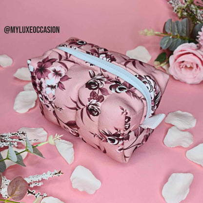 Pink Florals - Quilted Makeup/ Toiletry Bag