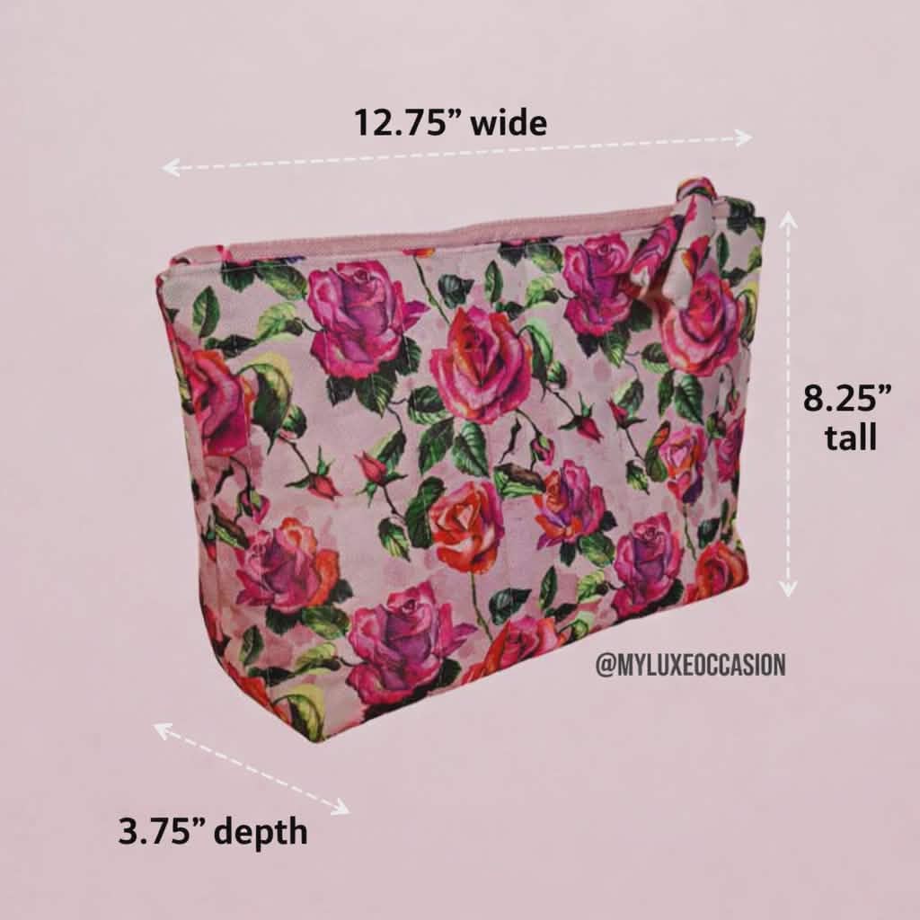 Pink Roses Extra Large Quilted Pouch