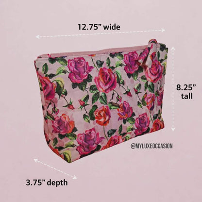 Pink Roses Extra Large Quilted Pouch