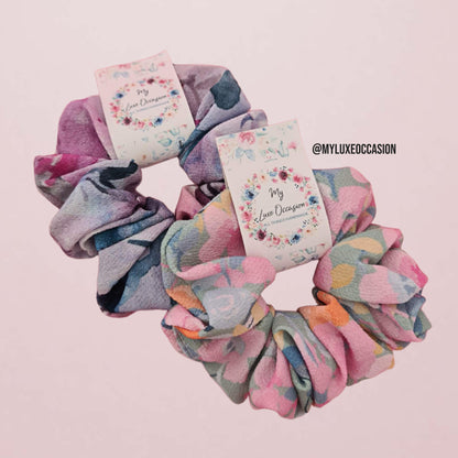 Purple Watercolour Floral Scrunchie