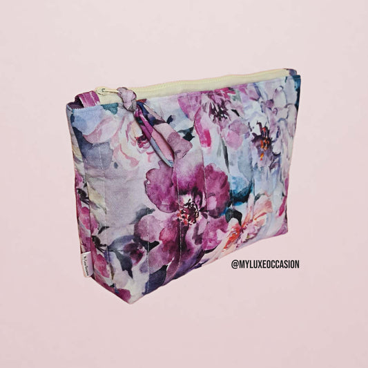 Purple Watercolour Floral Extra Large Quilted Pouch