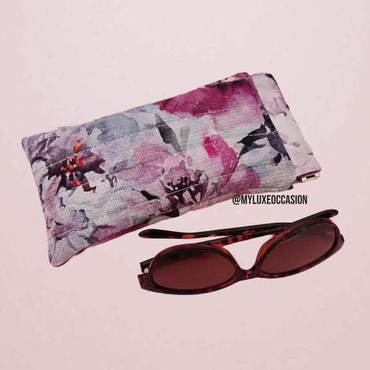 Purple Watercolour Floral - Quilted Flex Frame Sunglasses Case