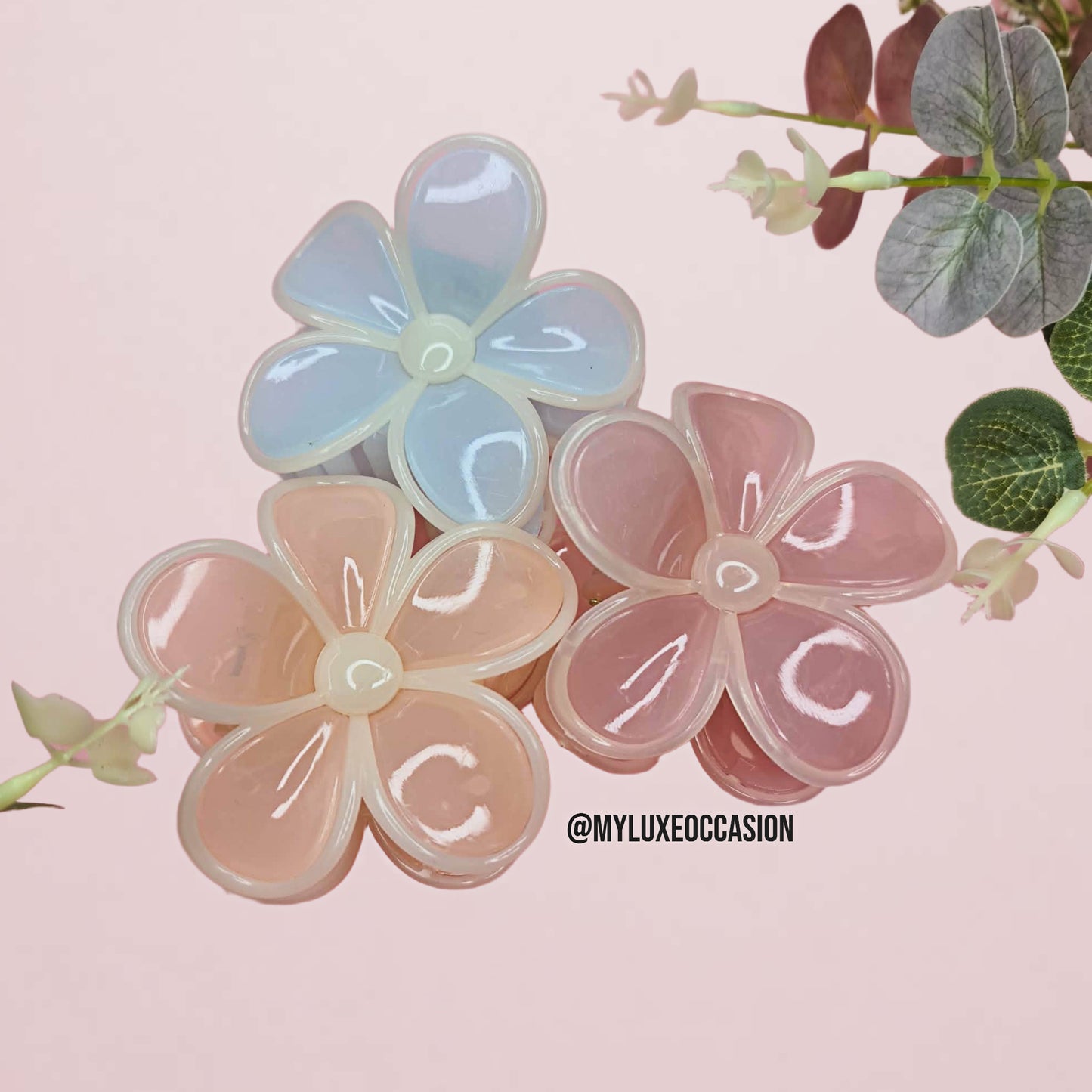 Sheer Blue Large Flower Hair Claw Clips