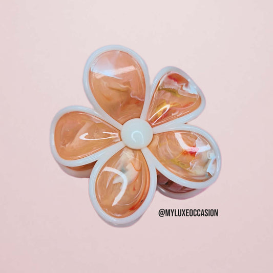 Peachy Orange Marble Large Flower Hair Claw Clip