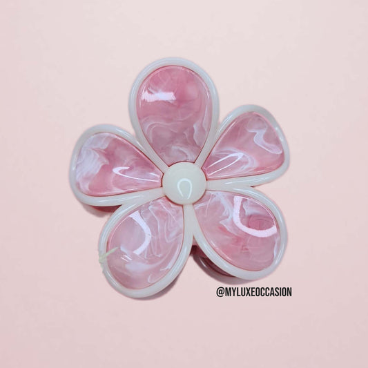 Light Pink Marble Large Flower Hair Claw Clip